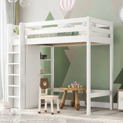 Lit Mezzanine Enfant 90x200 cm - Lit avec Armoire et 6 Étagères, Bois Massif et Panneaux E1, Blanc