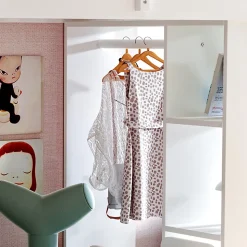 Lit Mezzanine enfant 90x200 cm en Bois avec Étagères, Porte-Vêtements & Chariot de Rangement Amovible - Multifonction - Blanc