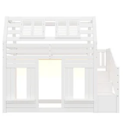 Lit mezzanine enfant 90x200cm avec LED - Barrières de sécurité et échelle de rangement - MDF + Bois massif - Blanc (sans matelas)
