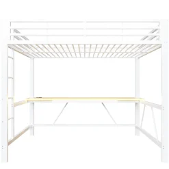 Lit mezzanine gaming en métal 160x200cm - avec bureau - avec éclairage LED et port de chargement USB - Blanc(sans matelas)