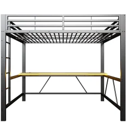 Lit mezzanine gaming en métal 160x200cm - avec bureau - avec éclairage LED et port de chargement USB - Noir(sans matelas)