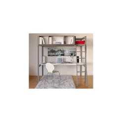 Lit mezzanine LOU 90x190 + 1 sommier + bureau + rangement 3 niches / Gris Taupe