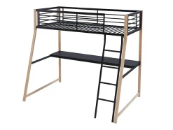Lit mezzanine MALICIA - 90 x 190 cm - bureau intégré - Noir et chêne + matelas