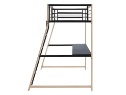 Lit mezzanine MALICIA - 90 x 190 cm - bureau intégré - Noir et chêne + matelas