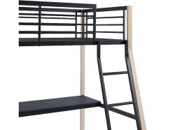 Lit mezzanine MALICIA - 90 x 190 cm - bureau intégré - Noir et chêne + matelas