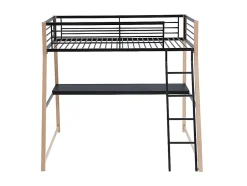 Lit mezzanine MALICIA - 90 x 190 cm - bureau intégré - Noir et chêne + matelas