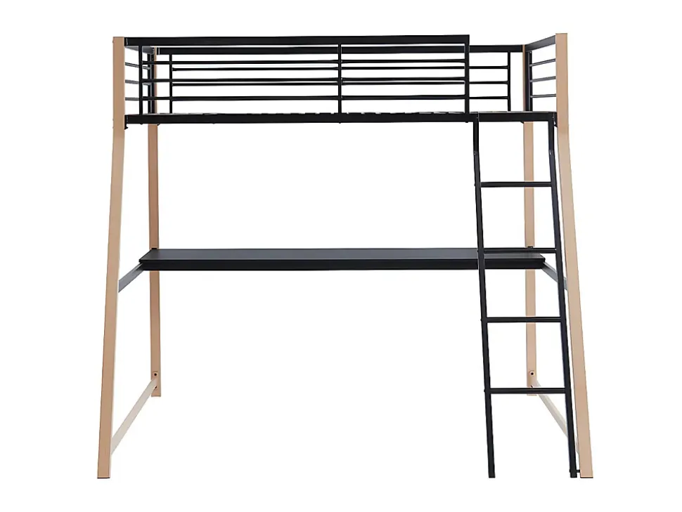 Lit mezzanine MALICIA - 90 x 190 cm - bureau intégré - Noir et chêne + matelas