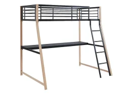 Lit mezzanine MALICIA - 90 x 190 cm - bureau intégré - Noir et chêne + matelas