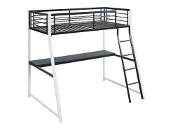 Lit mezzanine MALICIA - 90 x 190 cm - bureau intégré - Noir et blanc