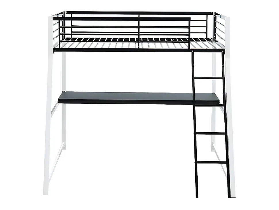 Lit mezzanine MALICIA - 90 x 190 cm - bureau intégré - Noir et blanc