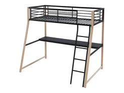 Lit mezzanine MALICIA - 90 x 190 cm - bureau intégré - Noir et chêne