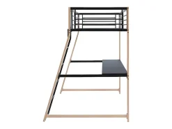 Lit mezzanine MALICIA - 90 x 190 cm - bureau intégré - Noir et chêne