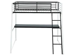Lit mezzanine MALICIA - 90 x 190 cm - bureau intégré - Noir et blanc + matelas