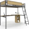 Lit mezzanine simple DETROIT avec bureau et rangements 90 x 190 cm design industriel