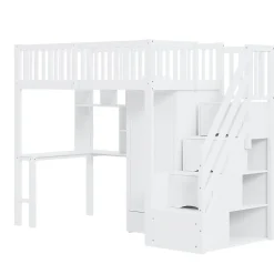 Lit Mezzanine 90x200 - Lit Enfant avec Bureau, Armoire et Rangements Intégrés, Design Pratique et Moderne, Bois Blanc