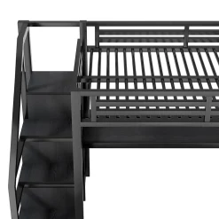 Lit Mezzanine 140x200 cm - avec Bureau Intégré et Rangement, LED et Ports USB - Métal - Noir