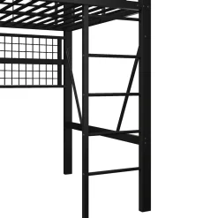 Lit Mezzanine 140x200 cm - LED Intégrée, Étagères et Rangements avec Portant Vêtements, Espace Ouvert sous Lit, Métal/MDF, No