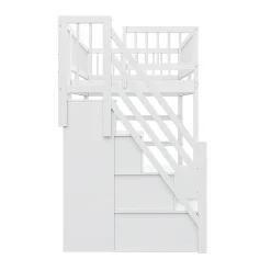 Lit mezzanine 90x200 cm - Lit ados avec clôture, penderie et étagères - Bois - Sans matelas - Blanc