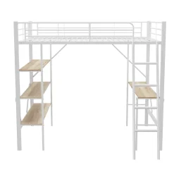 Lit mezzanine 90x200 cm - Lit avec bureau intégré - Structure métal - Sans matelas - Blanc