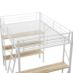 Lit mezzanine 90x200 cm - Lit avec bureau intégré - Structure métal - Sans matelas - Blanc