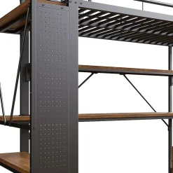 Lit Mezzanine 140x200 cm - Lit Ado avec Bureau Intégré, LED et Ports USB, Panneau Perforé et Rangement, Métal + MDF, Noir