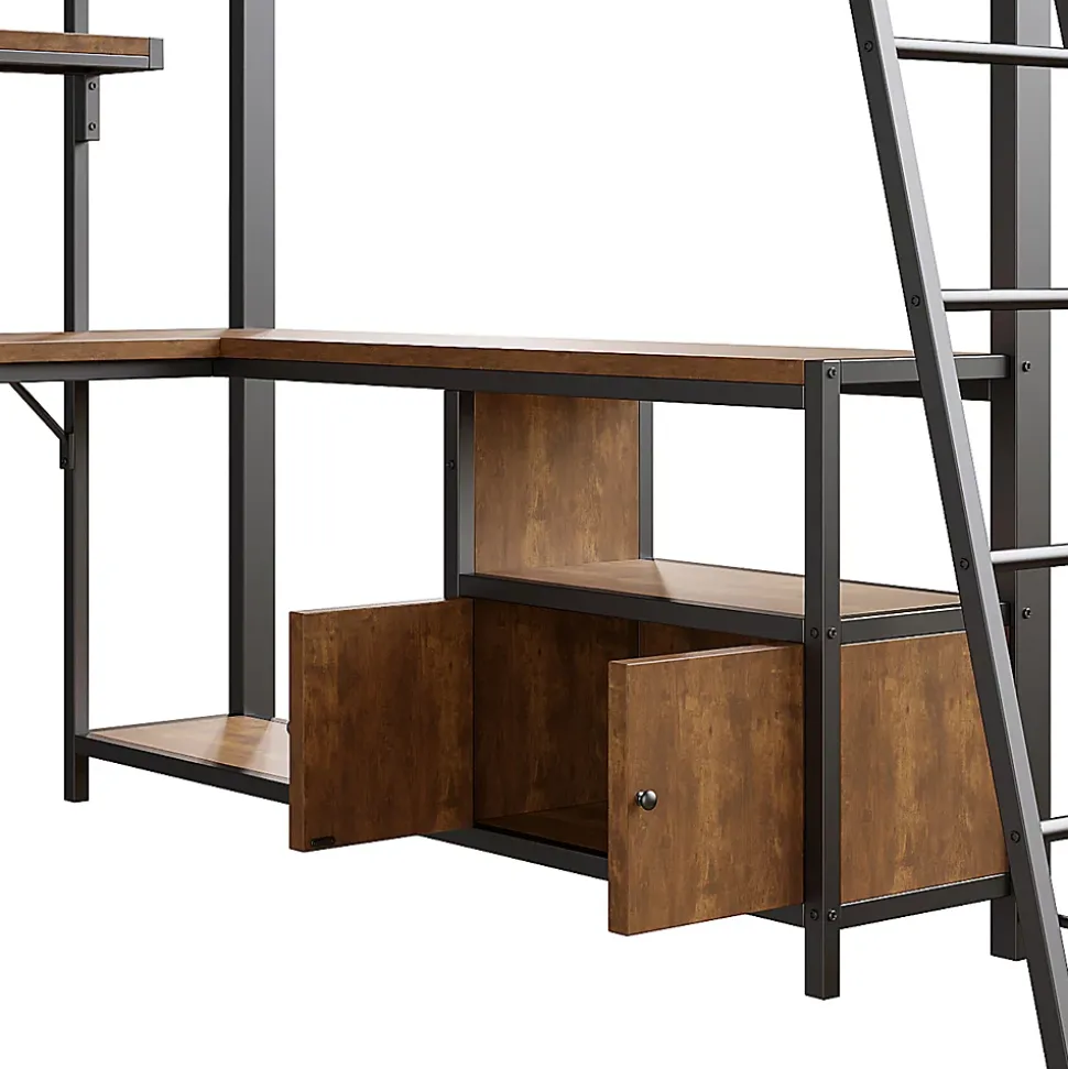 Lit Mezzanine 140x200 cm - Lit Ado avec Bureau Intégré, LED et Ports USB, Panneau Perforé et Rangement, Métal + MDF, Noir