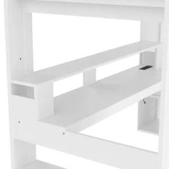 Lit mezzanine 90x200 cm - Lit avec bureau intégré et LED 16 s - Pin et MDF - Sans matelas - Blanc
