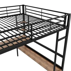 Lit mezzanine 140x200 cm - Lit avec bureau et étagères - Métal + MDF - Sans matelas - Noir