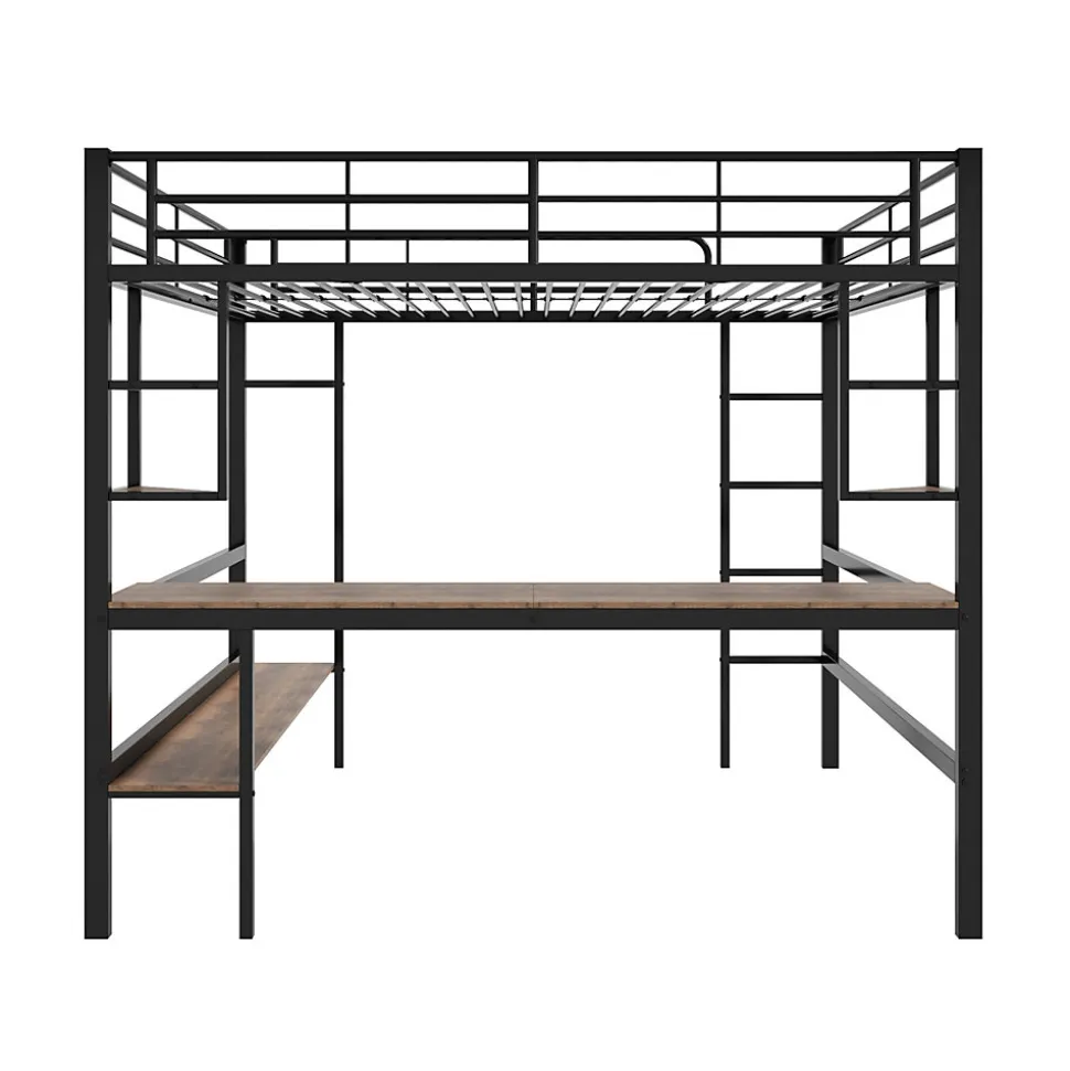 Lit mezzanine 140x200 cm - Lit avec bureau et étagères - Métal + MDF - Sans matelas - Noir