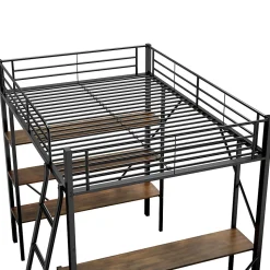 Lit mezzanine 90x200 cm - Lit avec bureau intégré - Structure métal - Sans matelas - Noir