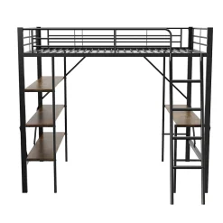 Lit mezzanine 90x200 cm - Lit avec bureau intégré - Structure métal - Sans matelas - Noir