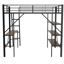Lit mezzanine 90x200 cm - Lit avec bureau intégré - Structure métal - Sans matelas - Noir