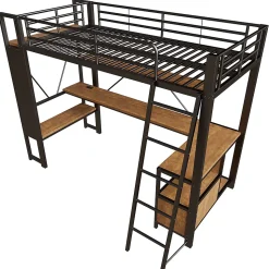 Lit Mezzanine 90x200 cm - Lit Ado avec Bureau Intégré, LED et Ports USB, Panneau Perforé et Rangement, Métal + MDF, Noir