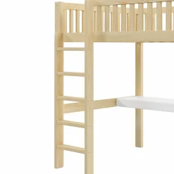 Lit Mezzanine 140x200 cm - Lit Ado avec Bureau Intégré, Armoire et 3 Tiroirs, Échelle et Garde-Corps, Bois Naturel - sans Matelas
