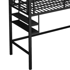 Lit mezzanine 90x200 cm - Lit avec rangement sous escalier et étagères intégrées - Métal et MDF - Sans matelas - Noir