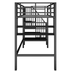 Lit mezzanine 90x200 cm - Lit avec rangement sous escalier et étagères intégrées - Métal et MDF - Sans matelas - Noir