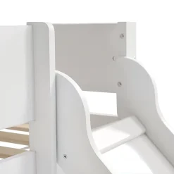 Lit mezzanine 90x200 cm - Lit avec échelle à 3 marches, toboggan et étagère amovible - Pin + MDF - Sans matelas - Blanc + Naturel