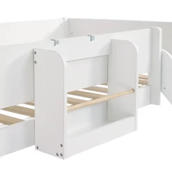 Lit mezzanine 90x200 cm - Lit avec échelle à 3 marches, toboggan et étagère amovible - Pin + MDF - Sans matelas - Blanc + Naturel