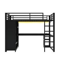 Lit mezzanine 140x200 cm - Lit double avec rangement - Métal - Montage requis - Noir