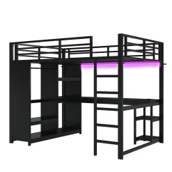 Lit mezzanine 140x200 cm - Lit double avec rangement - Métal - Montage requis - Noir
