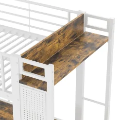 Lit Mezzanine 90x200 cm - Lit Déco avec Rangement - Métal et MDF - Sans Matelas - Blanc