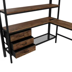 Lit Mezzanine 140x200 cm - Lit Double avec Éclairage LED, Bureau et Prises USB, en Métal et MDF, sans Matelas, Noir