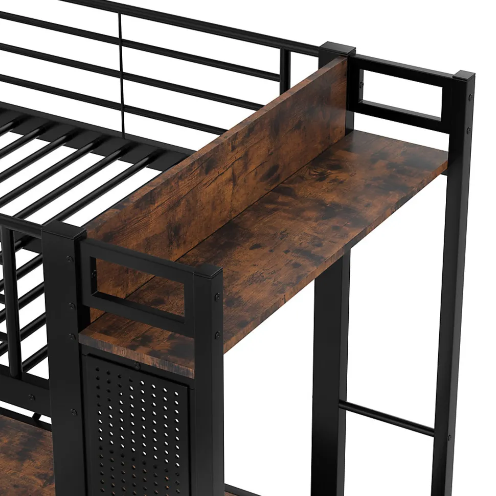 Lit Mezzanine 90x200 cm - Lit Déco avec Rangement - Métal et MDF - Sans Matelas - Noir