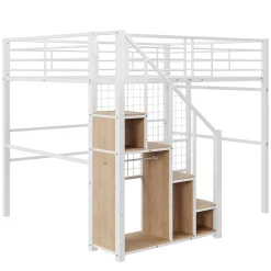 Lit Mezzanine 140x200 cm - Lit enfant en Métal Blanc avec Échelle de Sécurité et Rangement Intégré, Sans Matelas
