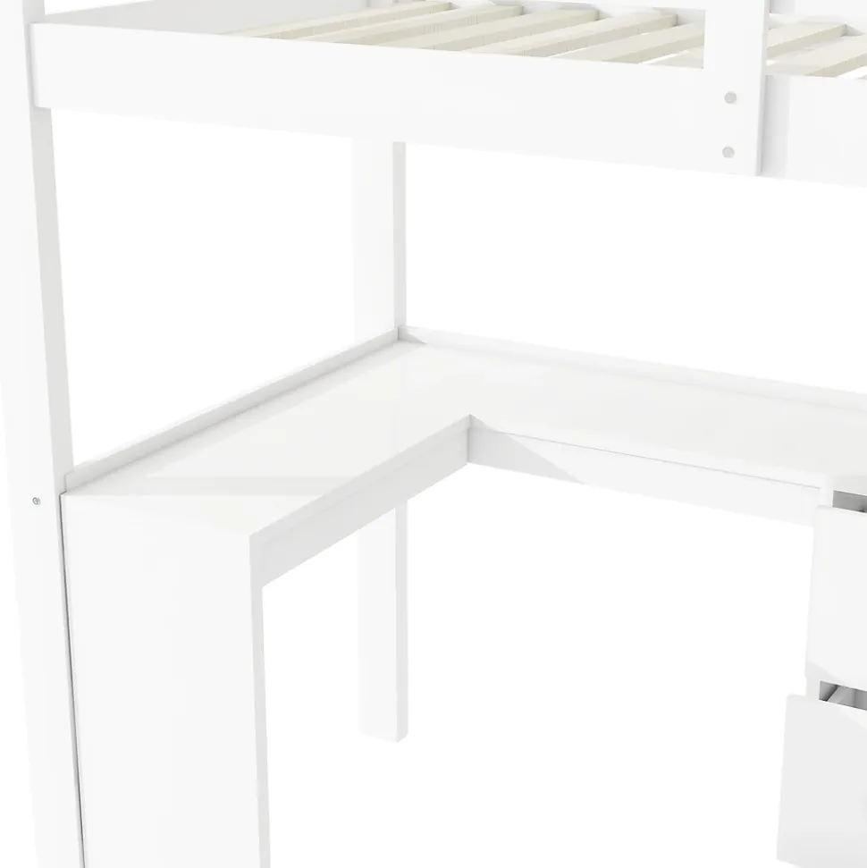 Lit Mezzanine 90x200 cm - Lit enfant avec Bureau et Rangement, Échelle, MDF - Sans Matelas - Blanc