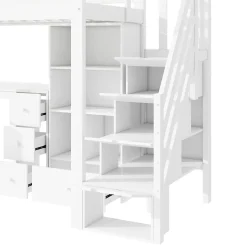 Lit Mezzanine 90x200 cm - Lit enfant avec Bureau et Rangement, Échelle, MDF - Sans Matelas - Blanc