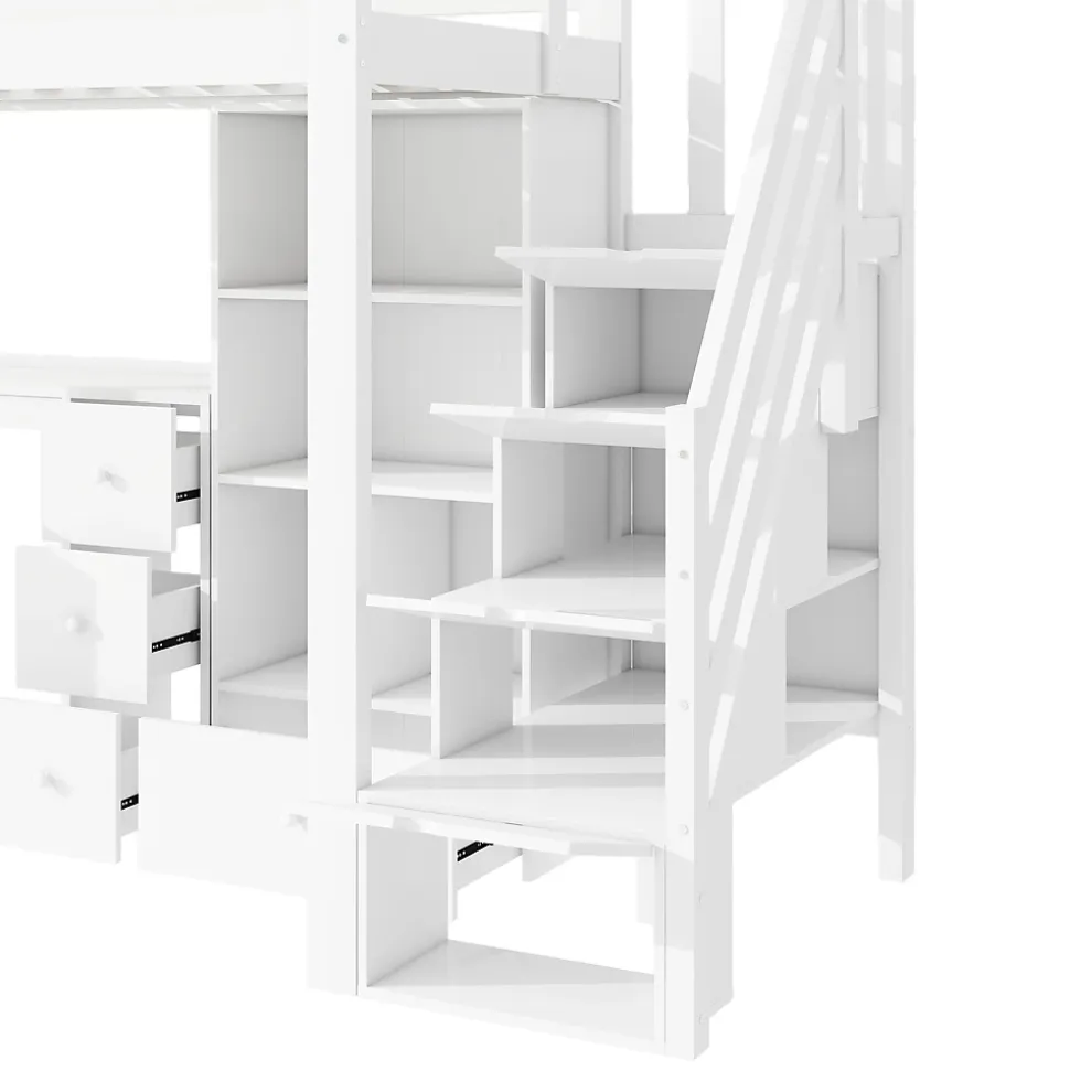 Lit Mezzanine 90x200 cm - Lit enfant avec Bureau et Rangement, Échelle, MDF - Sans Matelas - Blanc