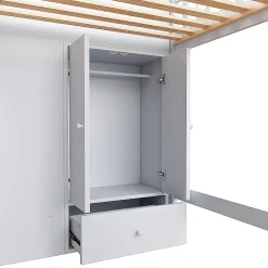 Lit Mezzanine 90x200 cm - Lit enfant avec Échelle et Rangement, Lit Combiné avec Espace de Rangement, Bois Massif - Blanc