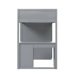 Lit Mezzanine 90x200 cm - Lit enfant avec Bureau et Rangement, Lit Combiné en Bois de Pin Gris, Sans Matelas