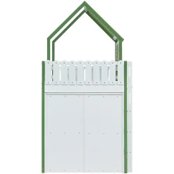 Lit Mezzanine 90x200 cm - Lit Simple avec Protection et Étagère de Rangement, Bois Pin et MDF, Sans Matelas, Blanc et Vert